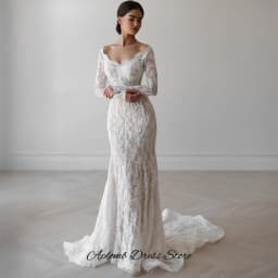 Dreamy Mermaid Vestido De Novia Elegant Customized Appliques Lace Wedding Dress Classic Long Sleeves Boat Neck Bridal Gowns