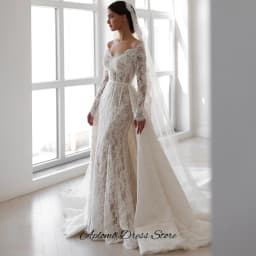 Dreamy Mermaid Vestido De Novia Elegant Customized Appliques Lace Wedding Dress Classic Long Sleeves Boat Neck Bridal Gowns