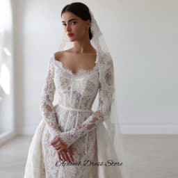 Dreamy Mermaid Vestido De Novia Elegant Customized Appliques Lace Wedding Dress Classic Long Sleeves Boat Neck Bridal Gowns