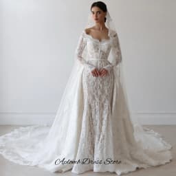 Dreamy Mermaid Vestido De Novia Elegant Customized Appliques Lace Wedding Dress Classic Long Sleeves Boat Neck Bridal Gowns