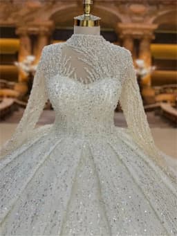 Customized Luxurious Ball Gown Wedding Dresses High Neck Sequins Long Sleeve Dresses Arabic Bridal Gown Vestidos De Novia