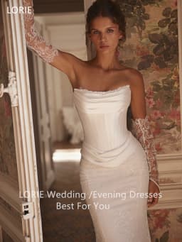 LORIE Exquisite Satin Wedding Dress Pleated Strapless Waist Cinching Lace Bride Gowns Detachable Bow A-Line Train Customized
