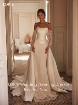 LORIE Exquisite Satin Wedding Dress Pleated Strapless Waist Cinching Lace Bride Gowns Detachable Bow A-Line Train Customized