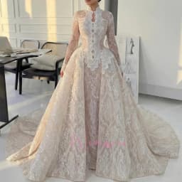 Romantic High Neck New Stylish Design Sweep Train Beauty Elegant Wedding Bride Dress Shimmering Customized Vestidos De Novia