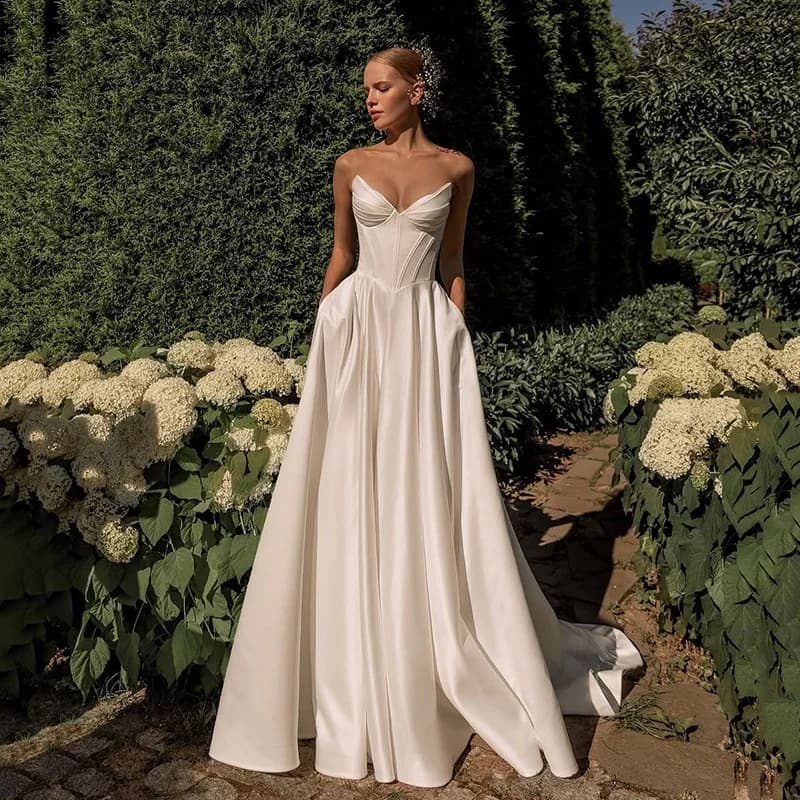Eightree Simple A-Line Wedding Dresses 2025 Sweetheart Long Bridal Dress With Pocket Women Evening Wedding Prom Gowns Customized