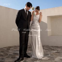 TULX Elegant Ivory Satin Backless Wedding Dress Korea Photo Shoot Halter Sleeveless Mermaid Long Bridal Gowns Customized 웨딩드레스