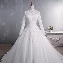 Customized White/Ivory Long Sleeves Wedding Dress Lace Appliques Beading Sequins Bride Dresses High Neck Elegant Wedding Gowns