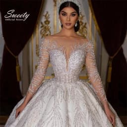 Glitter Wedding Dress Lace With Beading Ball Gown Princess Full Sleeve O-Neck Bride Dress Backless Customized Vestido De Novia