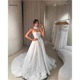 Rebecca Customized Elegant Spaghetti Strap A-Line Wedding Dress White Lace Vestido De Novia Floor-Length Vestido De Novia Boda