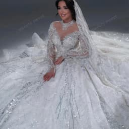 Luxurious Wedding Dress Sequins With Bead Ballgown High-Neck Fullsleeve Customized Bride Dress Lace Embroidered Vestido De Novia