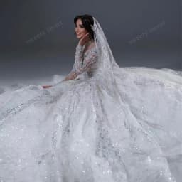 Luxurious Wedding Dress Sequins With Bead Ballgown High-Neck Fullsleeve Customized Bride Dress Lace Embroidered Vestido De Novia