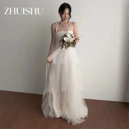 ZHUISHU Customized Wedding Dresses Sleeveless Ivory Spaghetti Straps Korea Tulle Tiered Brides Gowns Women Bridal Dresses