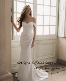 SoDigne Mermaid Satin Wedding Dresses Off Shoulder Sleeveless Bride Dress 2026 Long Wedding Gown Vestidos De Novia Customized
