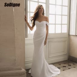 SoDigne Mermaid Satin Wedding Dresses Off Shoulder Sleeveless Bride Dress 2026 Long Wedding Gown Vestidos De Novia Customized
