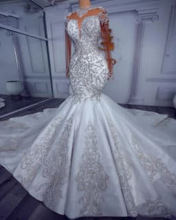 Customized Arabic Aso Ebi Plus Size Mermaid Wedding Dress Beaded Crystals Lace Sheer Neck Long Sleeves Bridal Gowns Dresses