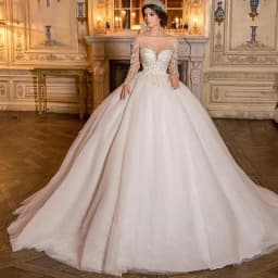 Graceful Wedding Dress Organza Lace With Embroidery Ball Gown Full Sleeve O-Neck Customized Bridal Dress Button Vestido De Novia