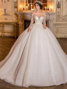 Graceful Wedding Dress Organza Lace With Embroidery Ball Gown Full Sleeve O-Neck Customized Bridal Dress Button Vestido De Novia