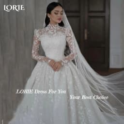 LORIE Vintage Lace Wedding Dress A-Line Appliques High Collar Flowers Bridal Gown Elegant Princess Applique Bride GownCustomized