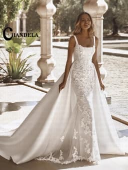 CHANDELA Classic Square Collar Wedding Dress for Women Removable Train Appliques Satin Zipper Vestidos De Novia Customised