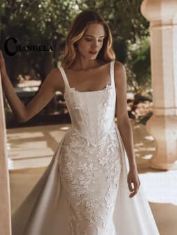 CHANDELA Classic Square Collar Wedding Dress for Women Removable Train Appliques Satin Zipper Vestidos De Novia Customised