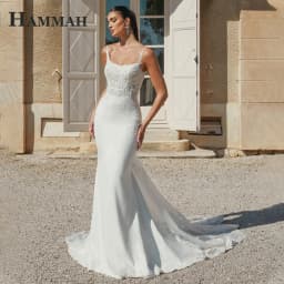 HAMMAH Fancy Spaghetti Straps Brides Dress Scoop Neck Lace Appliques Memaid Sleeveless Chapel Train Robe De Mariee Customized