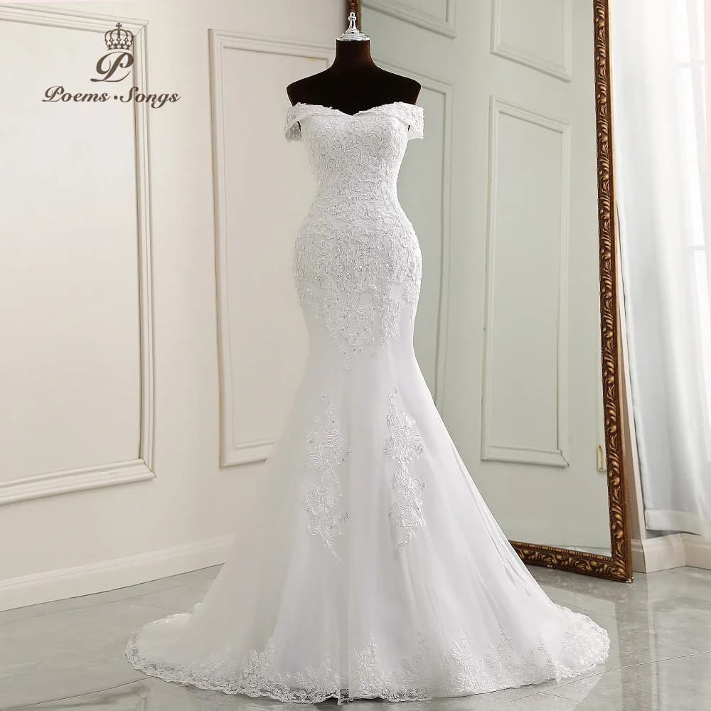 Customized Elegant Boat Neck Wedding Dresses for Women Mermaid Wedding Gowns Marriage White Dress Vestidos De Novia Bridal Dress