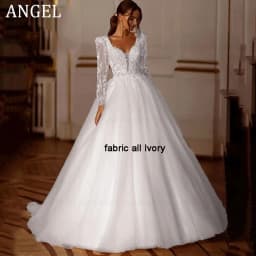 ANGEL Luxury Shiny Long Sleeves Wedding Dress 2025 A-Line Lace Up Women Bridal Gown Customized Applique Beading Vestido De Novia
