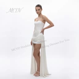 Short Civil Wedding Dress 2026 Pleated Strapless Straight Satin Mini After Party Gown Sleeveless Vestido Noiva Curto Customized