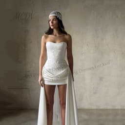 Short Civil Wedding Dress 2026 Pleated Strapless Straight Satin Mini After Party Gown Sleeveless Vestido Noiva Curto Customized