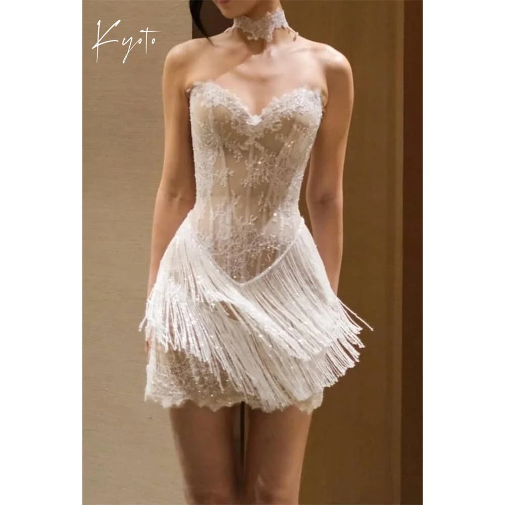 Kyoto Customized White Sweetheart Neck Appliques Wedding Dress Sleeveless vestidos de noche Mini Zip Back after party gown 2026