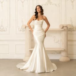 Customized Strapless Boat Neckline Satin Mermaid Wedding Dress Elegant Button Back Floor Length Sweep Train Gown For Bride 2026
