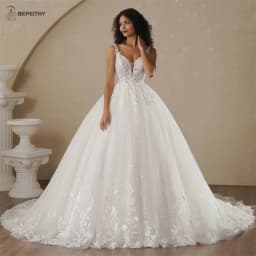 BEPEITHY Customized V Neck Bride Shinny Wedding Dresses 2025 Spring Sleeveless Ivory Sexy Low Back Bridal Lace Gown Vestidos