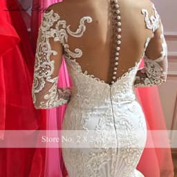 Lceland Poppy Customized Mermaid Wedding Dresses Scoop Neck Long Sleeves Beaded Lace Bridal Gown with Detachable Train