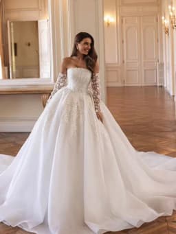 Off The Shoulder Wedding Dress Organza With Embroidery Detachable Full Sleeve Ball Gown Customized Back Lace Up Vestido De Novia