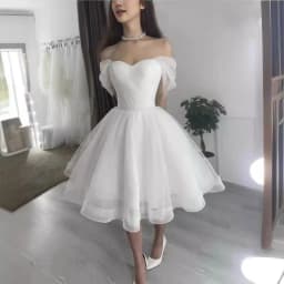 Simple Glitter Tulle Shorts Wedding Dress Off Shoulder Knee Length Short Sparkly Party Prom Ball Gowns Birthdaty Gift Custom