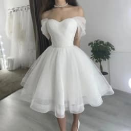 Simple Glitter Tulle Shorts Wedding Dress Off Shoulder Knee Length Short Sparkly Party Prom Ball Gowns Birthdaty Gift Custom