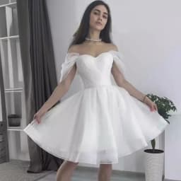 Simple Glitter Tulle Shorts Wedding Dress Off Shoulder Knee Length Short Sparkly Party Prom Ball Gowns Birthdaty Gift Custom