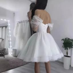 Simple Glitter Tulle Shorts Wedding Dress Off Shoulder Knee Length Short Sparkly Party Prom Ball Gowns Birthdaty Gift Custom
