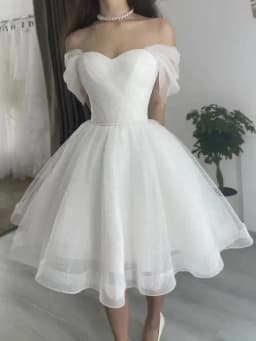 Simple Glitter Tulle Shorts Wedding Dress Off Shoulder Knee Length Short Sparkly Party Prom Ball Gowns Birthdaty Gift Custom