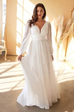 Simple Wedding Dresses for Bride V Neck Long Sleeve Chiffon Wedding Dress Simple Bridal Growns Floor-Length Vestidos De Novia