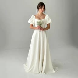 Customized Dignified Dress With Sleeves Fairy Tale Like Dress One Line Wedding Dress White Ivory Colored Dress Wedding Dress