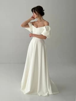 Customized Dignified Dress With Sleeves Fairy Tale Like Dress One Line Wedding Dress White Ivory Colored Dress Wedding Dress
