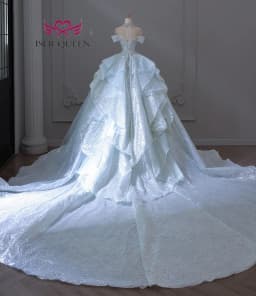 Customized Europe Luxury Wedding Dress 2026 New Heavy Beading Ivory blue Color Lace Up Princess Wedding Dresses For Bride WX0347