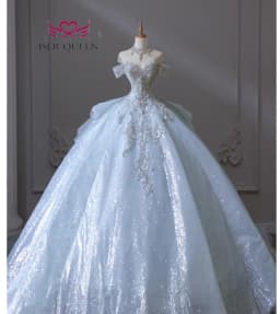 Customized Europe Luxury Wedding Dress 2026 New Heavy Beading Ivory blue Color Lace Up Princess Wedding Dresses For Bride WX0347