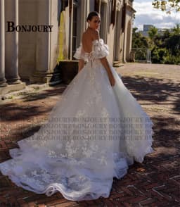 BONJOURY Charming Wedding Dresses for Women A-line Off the Shoulder Appliques Zipper Court Train Vestido De Novia Customized