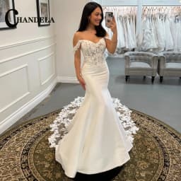 CHANDELA Classic Lace Appliques Wedding Dress for Women Off the Shoulder Mermaid Lacing up Vestido De Casamento Customised