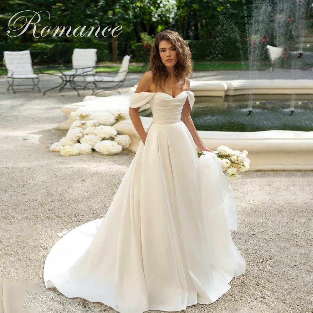 Classic Pleat Off The Shoulder A-Line Wedding Dress Sweetheart Women 2026 Backless Sweep Train Vestidos De Novia Customized