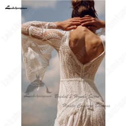Lakshmigown Civil Bridal Boho Long Sleeve Lace Mermaid Wedding Gowns V Neck Sexy Women Beach Wedding Dresses 2026 Customized