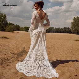 Lakshmigown Civil Bridal Boho Long Sleeve Lace Mermaid Wedding Gowns V Neck Sexy Women Beach Wedding Dresses 2026 Customized