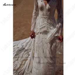 Lakshmigown Civil Bridal Boho Long Sleeve Lace Mermaid Wedding Gowns V Neck Sexy Women Beach Wedding Dresses 2026 Customized